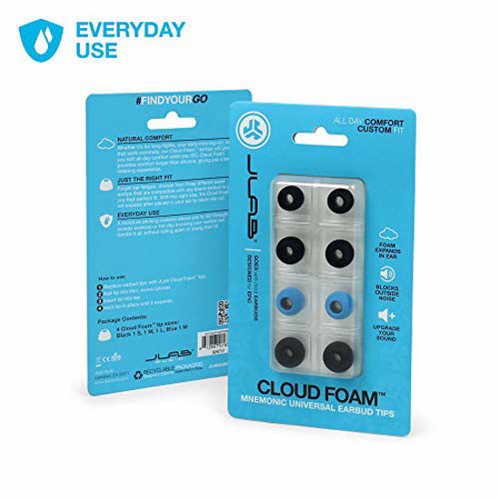 JLab Audio Cloud Foam Mnemonic Earbud Tips 4 Pairs of Custom Fit Universal Tips Memory Cloud Foam Black Blue