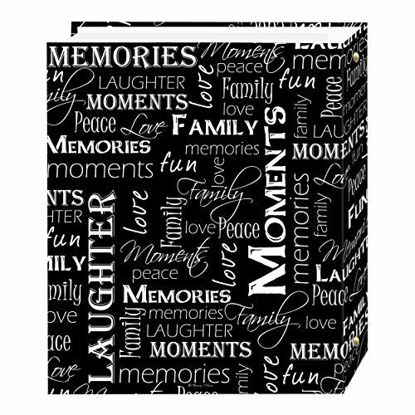 Picture of Magnetic Self-Stick 3-Ring Photo Album 100 Pages (50 Sheets), Black & White Words Design