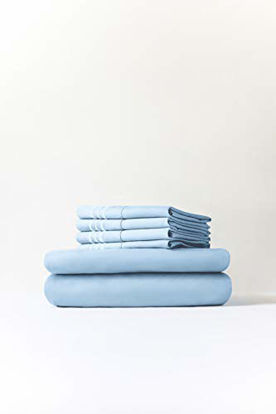 Picture of Full Size Sheet Set - 6 Piece Set - Hotel Luxury Bed Sheets - Extra Soft - Deep Pockets - Easy Fit - Breathable & Cooling Sheets - Comfy - Light Blue Bed Sheets - Baby Blue - Fulls Sheets - 6 PC
