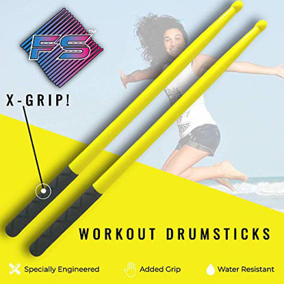 Picture of FITSTIX Drumsticks for Fitness & Aerobic Workout Classes, Drum Sticks, Strong and Light Weight design make a fun addition to any exercise routine or class. (YELLOW + FITGRIPS)