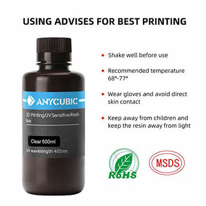 Picture of ANYCUBIC 3D Printer Resin, 405nm High Precision Fast Curing UV Photopolymer Resin for LCD 3D Printing 500ml Clear