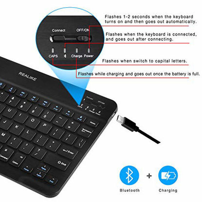 Picture of Bluetooth Keyboard,REALIKE Ultra-Slim Rechargeable Wireless Bluetooth Keyboard for iOS, Android, Windows, and Mac Compatible with iPad, iPad Pro, iPhone, Android Tablets etc (Black)