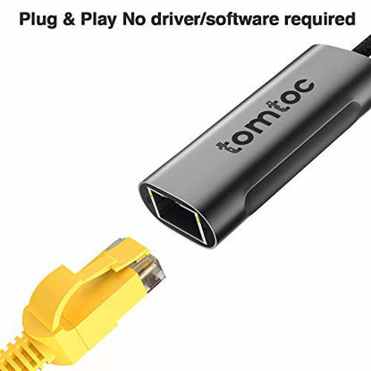 Picture of tomtoc USB-C 3.0 to Ethernet Adapter, Thunderbolt 3/Type-C to RJ45 Gigabit Ethernet LAN Network Adapter Portable 1000Mbps Hub for USB-C Enabled MacBook Pro, MacBook Air, Dell XPS, iMac, iPad Air 4/Pro
