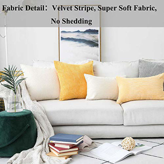 Home Brilliant Set of 2 Decorative Pillows Covers for Couch Striped Velvet  Sofa Pillows Cover 40x40cm, 16 x 16 Inch, Light Grey