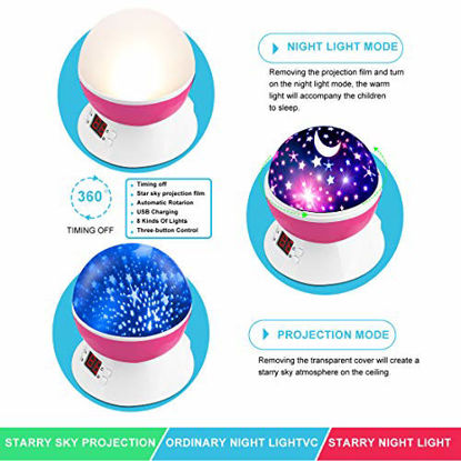 Picture of MOKOQI Star Projector Night Lights for Kids with Timer, Gifts for 1-14 Year Old Girl and Boy, Room Lights for Kids Glow in The Dark Stars and Moon can Make Child Sleep Peacefully and Best Gift-Pink