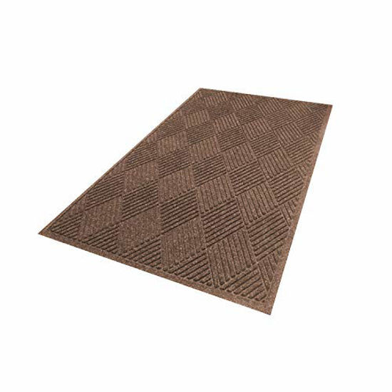 Picture of M+A Matting 221 Waterhog Fashion Diamond Polypropylene Fiber Entrance Indoor Floor Mat, SBR Rubber Backing, 8.4' Length x 6' Width, 1/4" Thick, Medium Brown