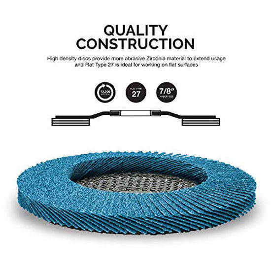 Picture of NEIKO 11255A High Density Zirconia Flap Disc | 4.5" x 7/8-Inch | 40 Grit Fiber Glass Wheel Flat Type #27 |10 Pack