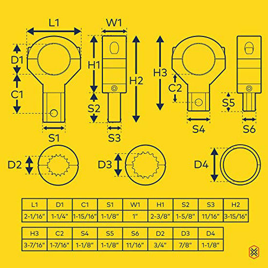 Picture of Off-Road ATV UTV Light Bar Mounts Mounting Bracket Mini Bar Clamp Kits [0.75"/1"/1.25" Inch] [360-Degree] [2 Stud Sizes] [Aluminium] [2 Unit] Bull Bar Roll Bar Clamp Roll Cage Clamps Mount For ATV UTV