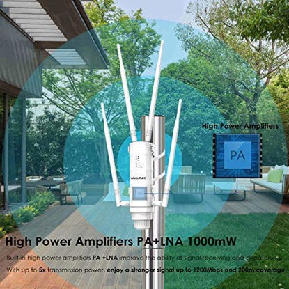 Picture of WAVLINK High Power Long Range Outdoor Wireless Access Point Weatherproof Dual Band 2.4+5G 1200Mbps Wi-Fi AP/WiFi Extender/Router 3 in 1, POE, Gigabit Port, No WiFi Dead Zones for Working from Home