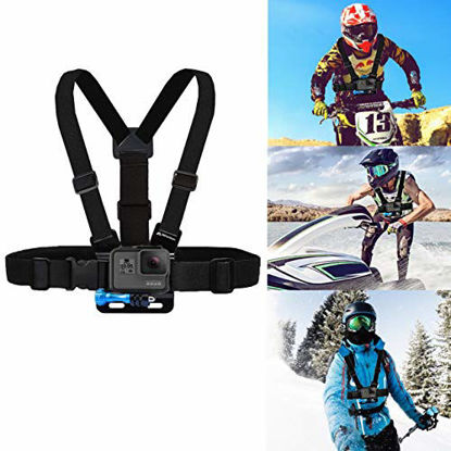 Picture of MiPremium Chest Mount Harness Compatible with GoPro Hero 9 8 7 6 5 4 3 3+ 2 Fusion Session Black Silver & AKASO EK7000 Sjcam Sports Cameras Adjustable Body Strap Jhook & Aluminum Thumbscrew Accessory