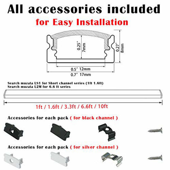 Picture of Muzata LED Channel System with Crystal Transparent Diffuser Clear Cover Lens,Aluminum Extrusion Track Housing Profile for Strip Tape Light,40Pack 3.3ft/1M U Shape U1SW 1M WT,Series LU1 LH1