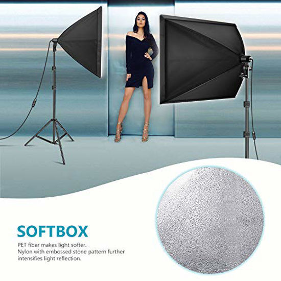 Picture of Neewer Upgraded 450W LED Photography Softbox Lighting Kit: (2) 24x24 Inches Softbox with E27 Socket and 5500K Instant Brightness Energy Saving LED Bulbs and Stand for Photo Studio Video Shooting