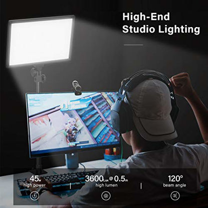 Picture of Dazzne D50 Desk Mount Video Light with C-Clamp, LED Studio Photography Light with Wireless Remote, 15.4 Inches 45W 3000K-8000K 3600LM Dimmable 0-100% for Video Conference Tiktok Live/Game Streaming