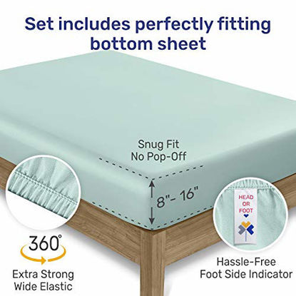 Picture of 600-Thread-Count 100% Cotton Sateen Sheets King Size Set 4-Piece Seafoam Blue Hotel Style Supreme Bedding Sheets for Bed, Fits Mattress 16'' Deep Pocket, Breathable, Cooling & Luxury Comfy Sheets
