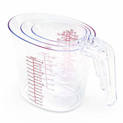 Picture of NPYPQ 3-Piece Measuring Cups Set, Plastic Measuring Cup of BPA-free with Plug-in Nesting Handle Stackable Design and Multiple Measurement Scales, Clear