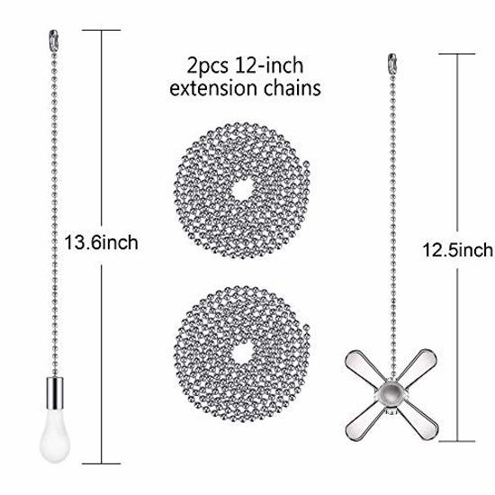 Picture of Ceiling Fan Pull Chain, 2pcs 24-inch 3mm Diameter Beaded Ball Extension Chains with Decorative Light Bulb and Fan Cord (Silver)