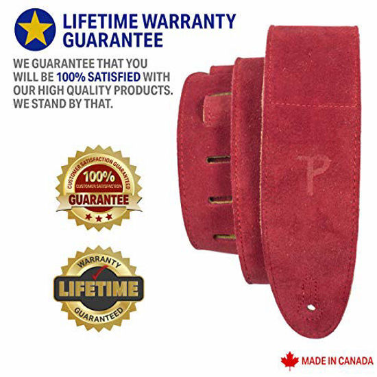 Picture of Perris Leathers Suede Guitar Strap, Soft Suede with Backing and Sheep Skin Pad, 2.5 inches Wide, Adjustable Length 41.5" to 56 inches, Red