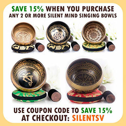 Picture of Tibetan Singing Bowl Set - Easy to Play with Cushion & New Dual-End striker for Holistic Healing, Calming & Mindfulness ~ Bronze Mantra Design