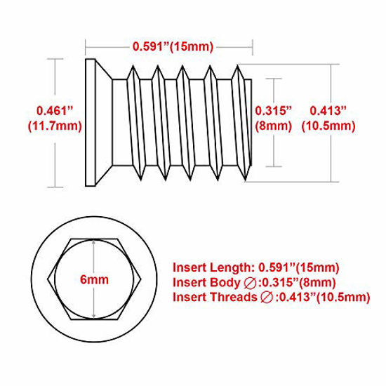 Picture of 40Pcs Anwenk 1/4"-20 x 15mm Furniture Screw in Nut Threaded Wood Inserts Bolt Fastener Connector Hex Socket Drive for Wood Furniture Assortment (with Hex Spanner)