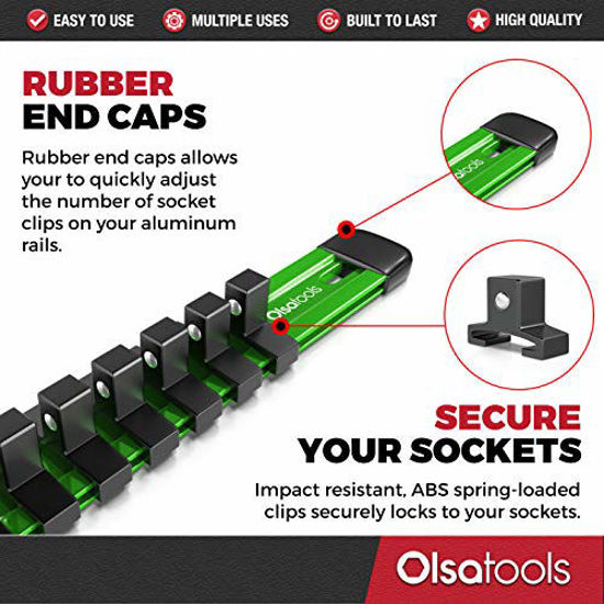 Picture of Olsa Tools 3/8-Inch Drive Aluminum Socket Organizer | Premium Quality Socket Holder (Green)