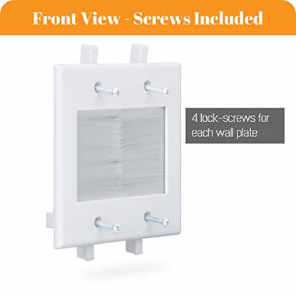 Picture of Kebulldola 2 Gang Brush Wall Plate White Built in Low Voltage Mounting Bracket for Cables Pass Through 2 Pack