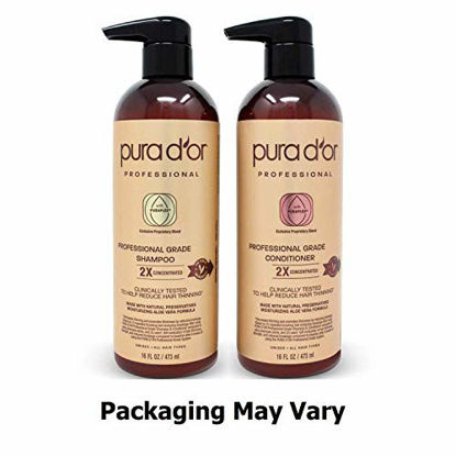 Picture of PURA D'OR Professional Grade Anti-Hair Thinning 2X Concentrated Actives Biotin Shampoo & Conditioner (16oz x 2), No Sulfates, Clinically Tested, All Hair Types, Men & Women (Packaging Varies)