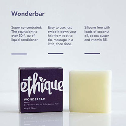 Picture of Ethique Eco-Friendly Solid Conditioner Bar for Oily-Normal Hair, Wonderbar - Sustainable Natural Conditioner, pH Balanced, 100% Soap Free, Vegan, Plant Based, 100% Compostable and Zero Waste, 2.12oz