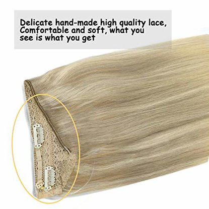 Picture of GOO GOO Human Hair Extensions Halo Hair Ombre Dark Brown to Chestnut Brown Straight 100g Natural Real Hair Extensions Hidden Crown Wire Extensions Invisible Hairpiece Transparent Fish Line 20 Inch