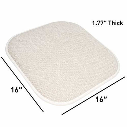 Picture of Sweet Home Collection Chair Cushion Memory Foam Pads Honeycomb Pattern Slip Non Skid Rubber Back Rounded Square 16" x 16" Seat Cover, 2 Pack, Alexis Linen/Beige