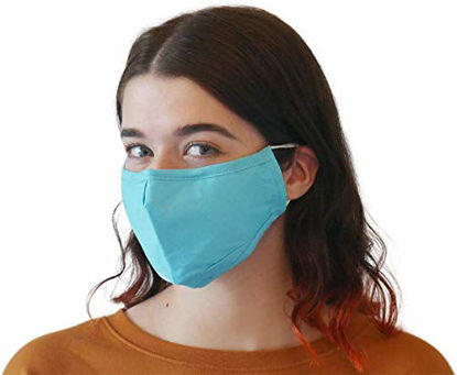 Picture of Cloth face Mask for Women, Teens, Washable Reusable, Breathable, Fashionable, Cute, 3 ply Cotton Face Mask with Nose Wire, Filter Pocket, Adjustable Ear Loops, Solid color, 4 Layers (Adult, 5-Pack)