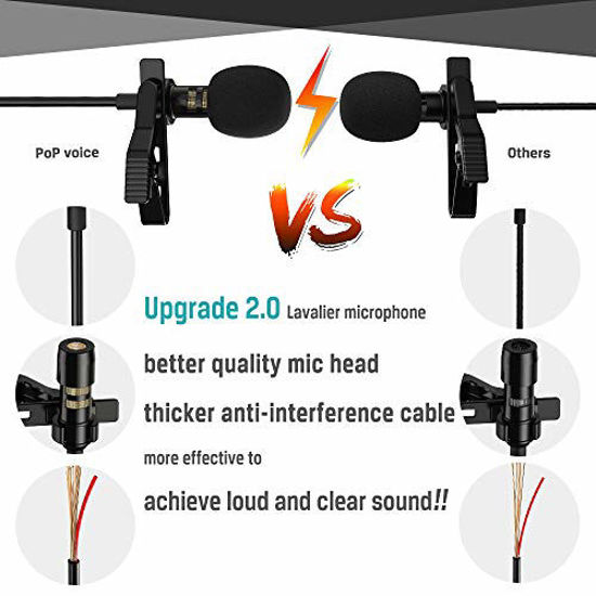 Picture of PoP voice Professional Lavalier Lapel Microphone Omnidirectional Condenser Mic for iPhone Android Smartphone,Recording Mic for Youtube,Interview,Video