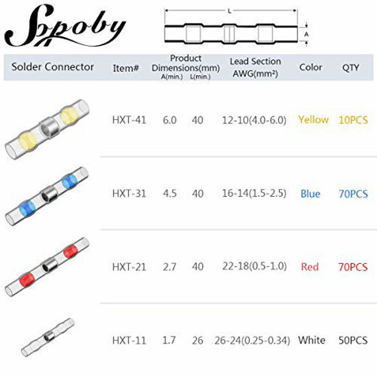 Picture of 200PCS Solder Seal Wire Connectors - Sopoby Heat Shrink Solder Butt Connectors - Waterproof Solder Connector Kit Insulated Automotive Electrical Wire Terminals