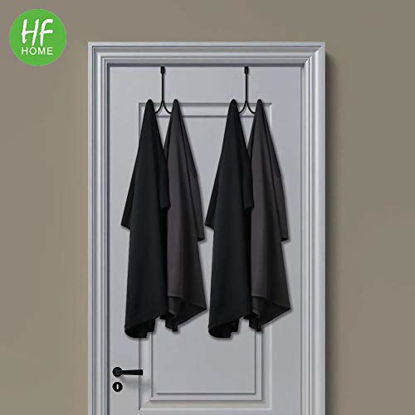 Picture of 2Packs Over The Door Double Hanger Hooks,HFHOME Metal Twin Hooks Organizer for Hanging Coats, Hats, Robes, Towels- Black