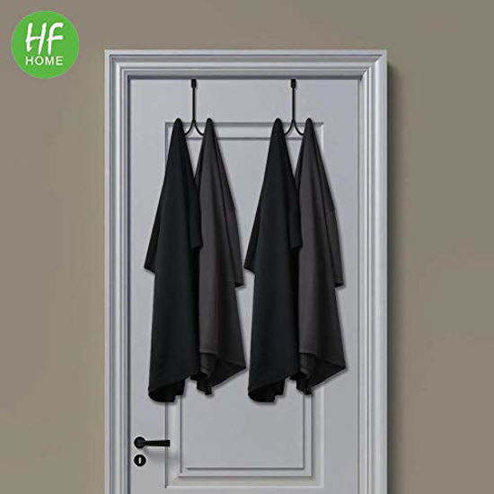 Picture of 2Packs Over The Door Double Hanger Hooks,HFHOME Metal Twin Hooks Organizer for Hanging Coats, Hats, Robes, Towels- Black