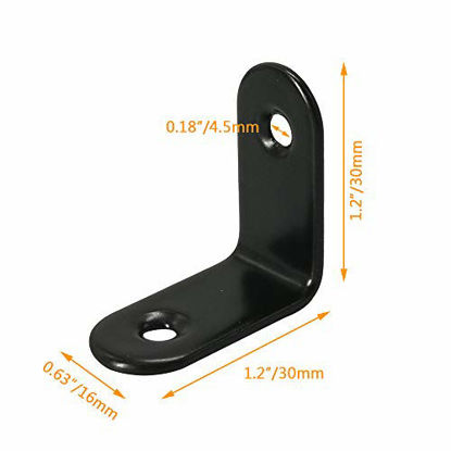 Picture of Alamic Corner Brace 30 x 30mm Stainless Steel Black Brace Corner Steel Joint Right Angle Bracket Fastener with Screws - 12 Pcs