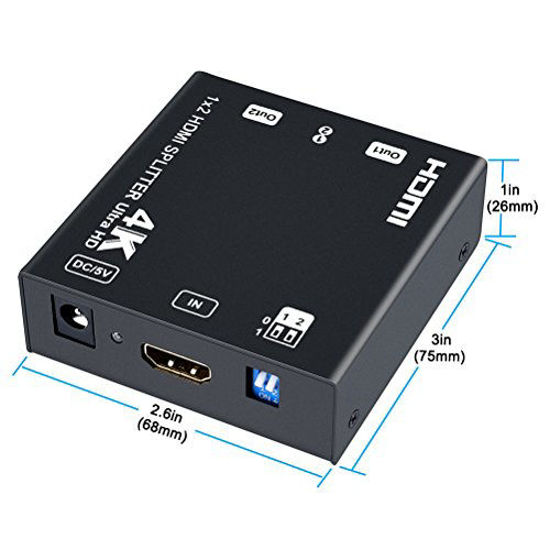 Picture of DTECH 1x2 HDMI Splitter 4K 60HZ YUV 420 1080p with HDCP EDID 3D LED Indicator 1 in 2 Out for TV Monitor Sharing Screen Signal