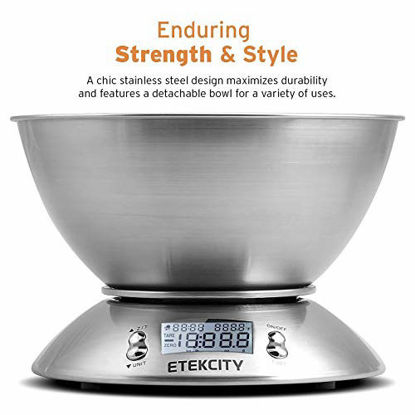 Picture of Etekcity Food Scale with Bowl, Timer, and Temperature Sensor, Digital Kitchen Weight for Cooking and Baking, 2.06 QT, Silver