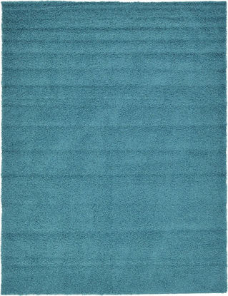 Picture of Unique Loom Solo Solid Shag Collection Modern Plush Deep Aqua Blue Area Rug (9' 0 x 12' 0)