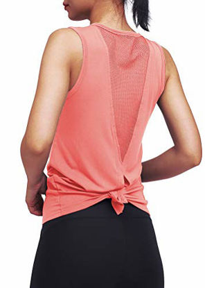 Picture of Mippo Workout Tops for Women Yoga Tops Tie Back Workout Tennis Hiking Yoga Shirts Athletic Exercise Racerback Tank Tops Loose Fit Muscle Tank Exercise Gym Running Tops for Women Peach Red L