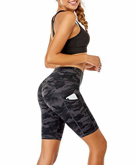 Buy Oalka Women's High Waisted Shorts Yoga Workout Bermuda Long Hiking  Shorts with Pockets, Black, Large at