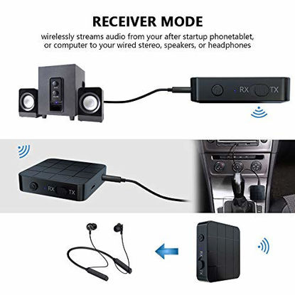 Picture of Audio Transmitter Receiver TV Computer Speaker Car Adapter 3.5mm Bluetooth 5.0 2-in-1 for Home Sound System/TV/PC/Tablet Headphone General (Black) (Large)