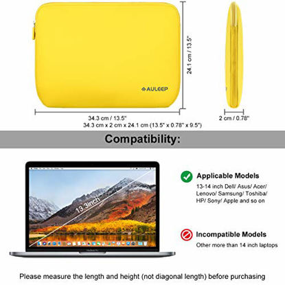 Picture of AULEEP 13-14 Inch Laptop Sleeves, Neoprene Notebook Computer Pocket Tablet Carrying Sleeve/Water-Resistant Compatible Laptop Sleeve for Acer/Asus/Dell/Lenovo/HP, Yellow