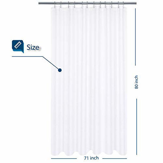 Picture of Long Shower Curtain with 80 inch Height, Fabric, Waffle Weave, Hotel Luxury Spa, Water Repellent, Machine Washable, 230 GSM Heavy Duty, White Pique Pattern Decorative Bathroom Curtain