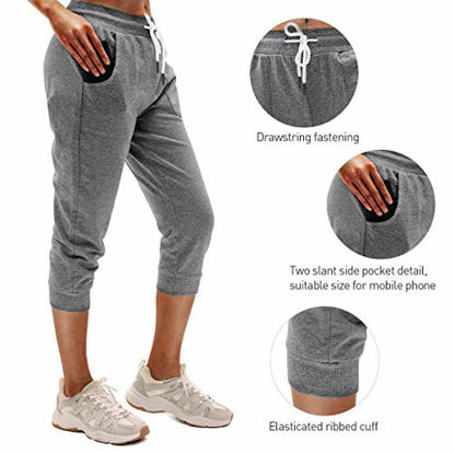 Picture of SPECIALMAGIC Women's Sweatpants Capri Pants Cropped Jogger Running Pants Lounge Loose Fit Drawstring Waist with Side Pockets (Heather Grey, XX-Large)