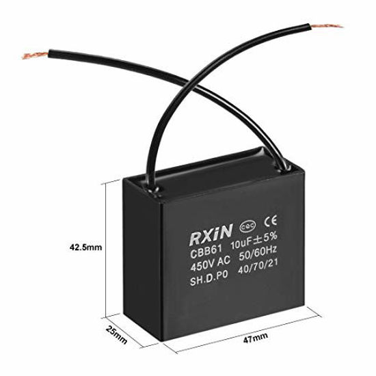 Picture of uxcell CBB61 Run Capacitor 450V AC 10uF 2 Cable Metallized Polypropylene Film Capacitors for Ceiling Fan