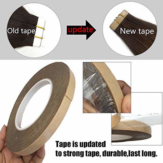 Picture of GOO GOO Human Hair Extensions Tape in Ombre Dark Brown Highlighted Chestnut Brown Natural Hair Extensions Tape in Straight 20pcs 50g 20inch