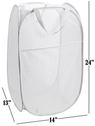 Picture of Mesh Popup Laundry Hamper - Portable, Durable Handles, Collapsible for Storage and Easy to Open. Folding Pop-Up Clothes Hampers are Great for The Kids Room, College Dorm or Travel. (White)