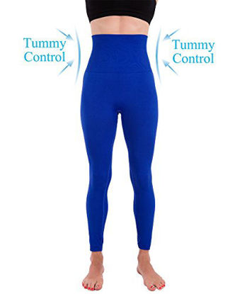 Picture of Homma Activewear Thick High Waist Tummy Compression Slimming Body Leggings Pant (Large, Royal)