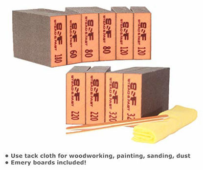 Picture of Sanding Block 10 pcs with Tack Cloth, 60 80 120 180 220 320 Coarse Medium Fine Grit Sanding Sponge Assortment, Sanding Sponges for Wood Drywall Metal by S&F STEAD & FAST