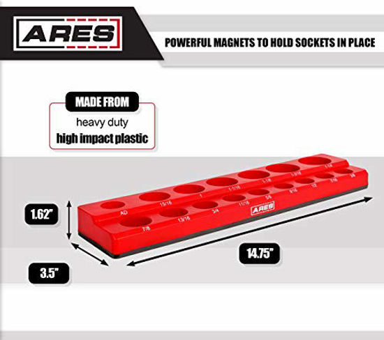 Picture of ARES 70236-16-Piece 1/2 in SAE Magnetic Socket Organizer -RED -Holds 15 Sockets and Socket Adapter -Perfect for your Tool Box -Also Available in GREEN